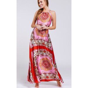 We're All Pretty Girls Priyanka Cross Back Maxi Dress Red/Pink Size Small